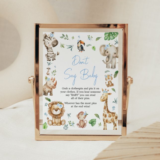 Boy Vild One Safari Baby Shower Säg inte Baby Poster (Safari Wild One Baby Shower Don't Say Baby Sign)