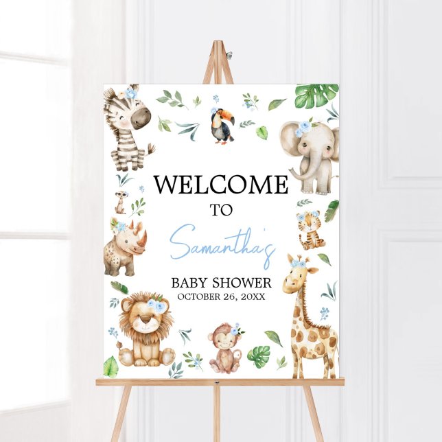 Boy Vild One Safari Baby Shower Välkommen Poster (Safari Wild One Baby Shower Welcome Sign)
