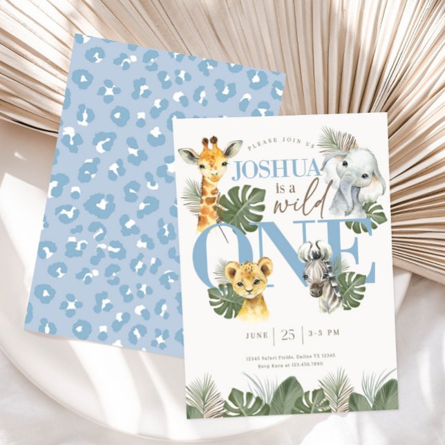 Boy Vild One Safari Birthday-inbjudan Jungle Inbjudningar (Skapare uppladdad)