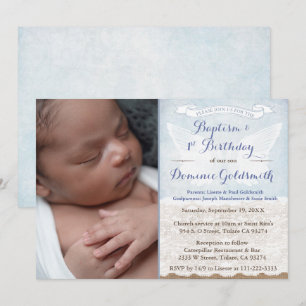 Boy Vintage Photo 1st Birthday Baptism Party Inbjudningar
