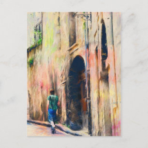 Boy Walking Away Fransk Street Vykort