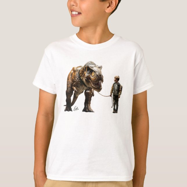 Boy Walking T-Rex T-Shirt (Framsida)
