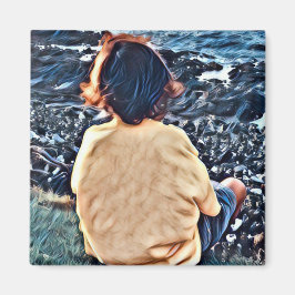Boy Watching Sunset Magnet