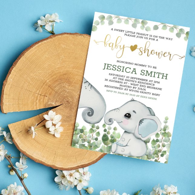 Boy Watercolor Elephant Baby Shower-inbjudan Inbjudningar (Skapare uppladdad)