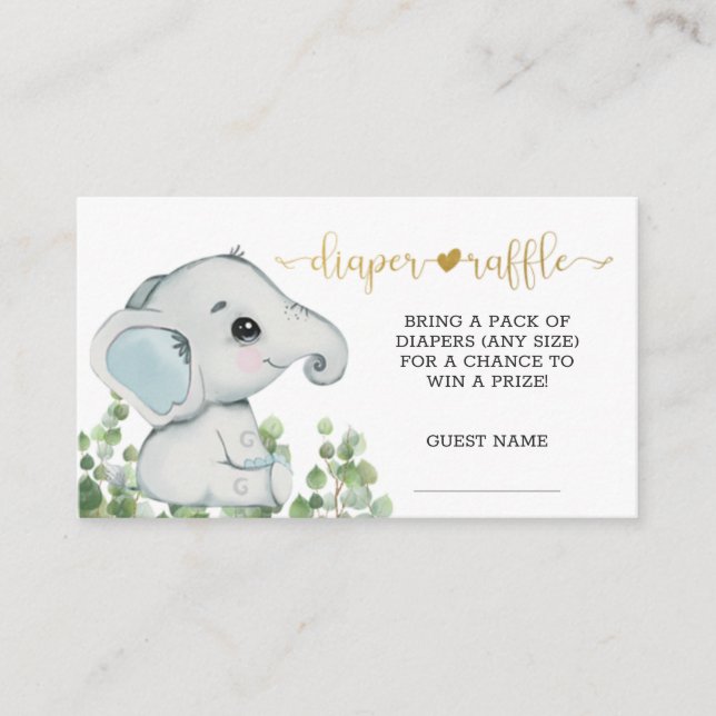Boy Watercolor Elephant Diaper Raffle Tilläggskort (Framsida)