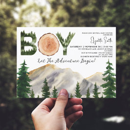 Boy Watercolor Mountains Baby Shower Inbjudningar