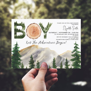 Boy Watercolor Mountains Baby Shower Inbjudningar