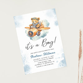 Boy Watercolor Nalle Baby Shower Inbjudningar