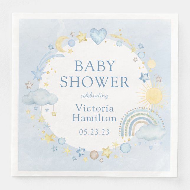 Boy Watercolor Rainbow Baby Shower Pappersservett (Framsida)