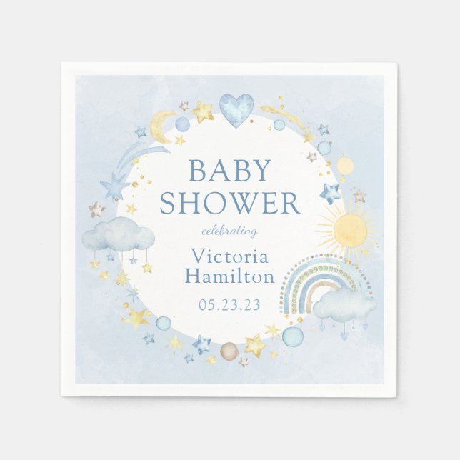 Boy Watercolor Rainbow Baby Shower Pappersservett (Framsidan)