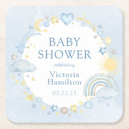 Boy Watercolor Rainbow Baby Shower Underlägg Papper Kvadrat