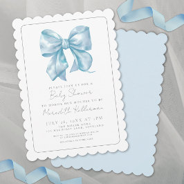 Boy Watercolor Ribbon Blue Bow Baby Shower Inbjudningar