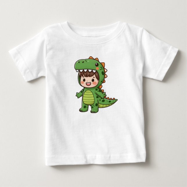 Boy Wearing Dinosaur Costume T Shirt (Framsida)