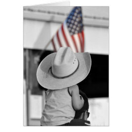 Boy Wearing Hans Pappor Cowboy Hat Hälsningskort