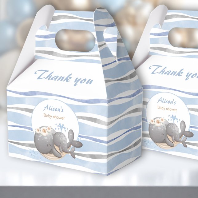 Boy Whale Blue Summer Beach Boy Shower Presentaskar (Boy Whale Blue Summer Beach Boy Baby Shower Favor Boxes)