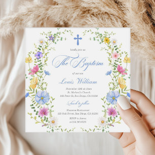Boy Wildbloms Watercolor Baptism-inbjudan Inbjudningar