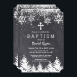 Boy Winter Helgdag Snöflingor Chalkboard Baptism Inbjudningar<br><div class="desc">Elegant,  Unik design med vit Snöflingor och Träd,  på kretskort. Använda Anpassa verktyg om du vill lägga till din information. Om du vill ha matchande objekt kan du besöka min Baptism/Christening Firande Collection.</div>