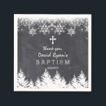 Boy Winter Helgdag Snöflingor Chalkboard Baptism Pappersservett<br><div class="desc">Elegant,  Unik design med vit Snöflingor och Träd,  på kretskort. Använda Anpassa verktyg om du vill lägga till din information. Om du vill ha matchande objekt kan du besöka min Baptism/Christening Firande Collection.</div>