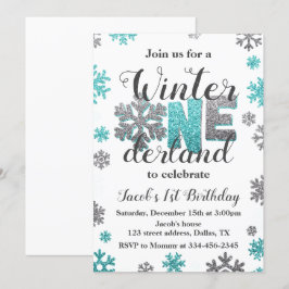 Boy Winter ONEderland Birthday-inbjudan Glitter Inbjudningar