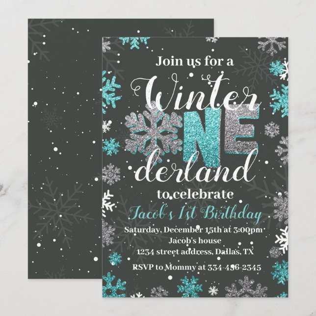 Boy Winter Onederland Birthday Investigation Silve Inbjudningar (Fram/baksida)