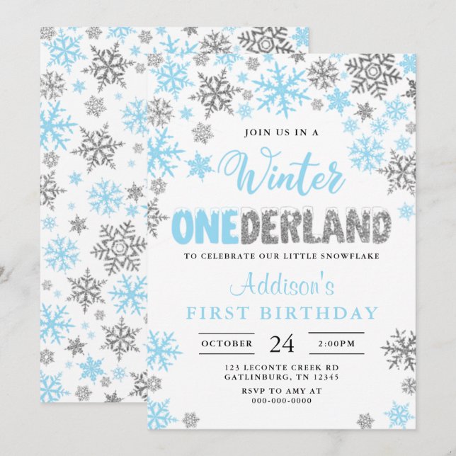 Boy Winter Onederland Första födelsedagsinbjudan Inbjudningar (Fram/baksida)