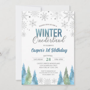 Boy Winter Onederland Snöflingor First Birthday Inbjudningar