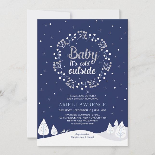 Boy Winter Wonderland Baby Shower, flottan och Sil Inbjudningar (Framsida)