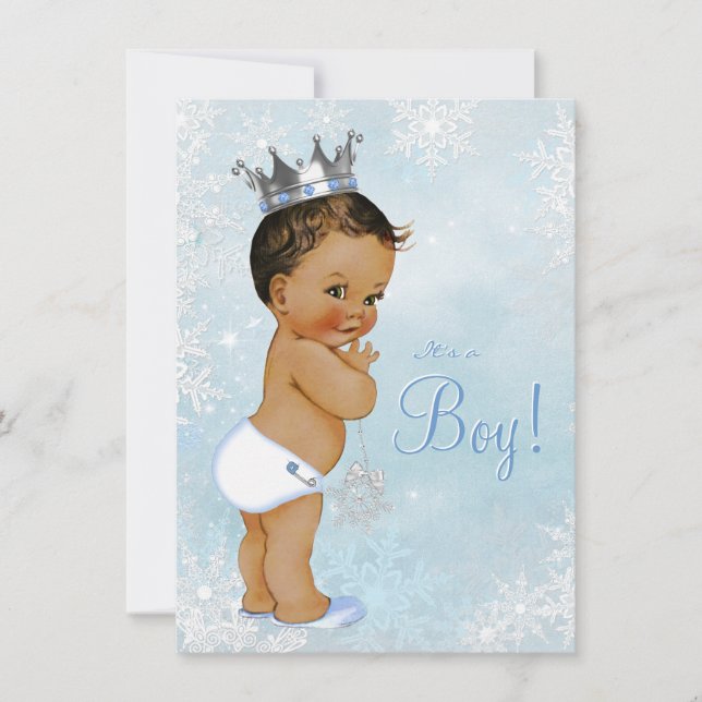 Boy Winter Wonderland Snowflake Ethnic Baby Shower Inbjudningar (Framsida)