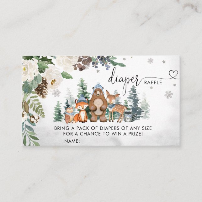 Boy Winter Woodland Baby Shower Raffle Visitkort (Framsida)