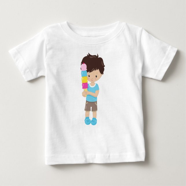 Boy with Ice Cream, Brown Hair, Ice Cream Cone T Shirt (Framsida)