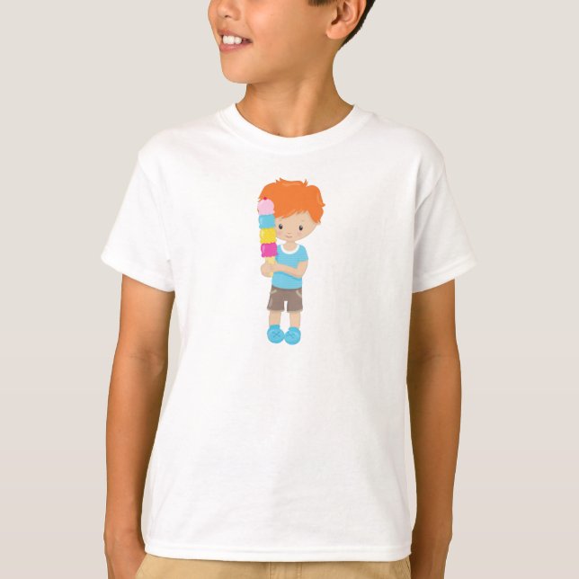 Boy with Ice Cream, Orange Hair, Ice Cream Cone T Shirt (Framsida)