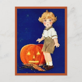 Boy with Pumpkin - Vintage Halloween Vykort