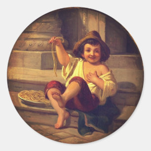 Boy with Spaghetti by Julius Moser (c. 1808) Runt Klistermärke