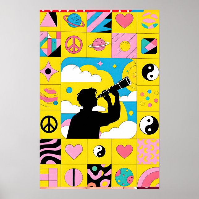Boy With Telescope Pop Art Poster (Framsidan)