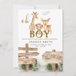 Boy Wood Forest Safari Animals Baby Shower Inbjudningar