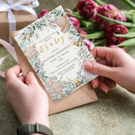 Boy Woodland Animals Bear Watercolor Baby Shower Inbjudningar