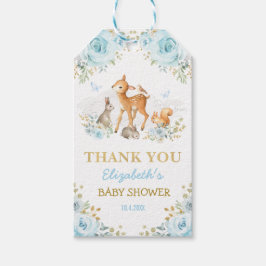 Boy Woodland Animals Blue Guld Blommigt Favors Presentetikett