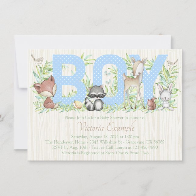 Boy Woodland Baby djur Baby Shower Inbjudningar (Framsida)