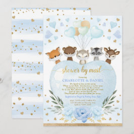 Boy Woodland Baby Shower by Mail Blue Guld Hearts Inbjudningar