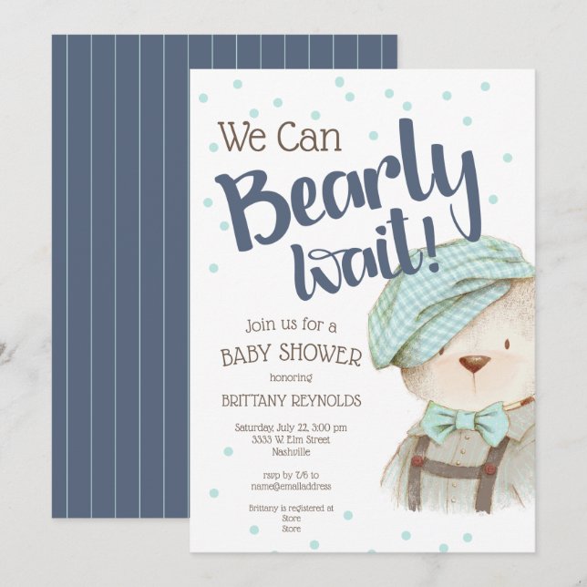 Boy Woodland Forest Bear Baby Shower Inbjudningar (Fram/baksida)