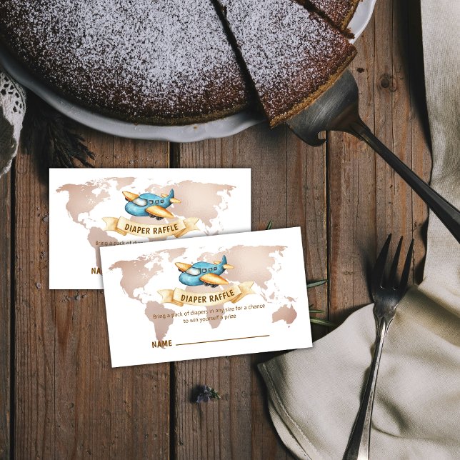 Boy World Map Airplane Diaper Raffle Baby Shower  Tilläggskort (Boy World Map Airplane Diaper Raffle Baby Shower Enclosure Card)
