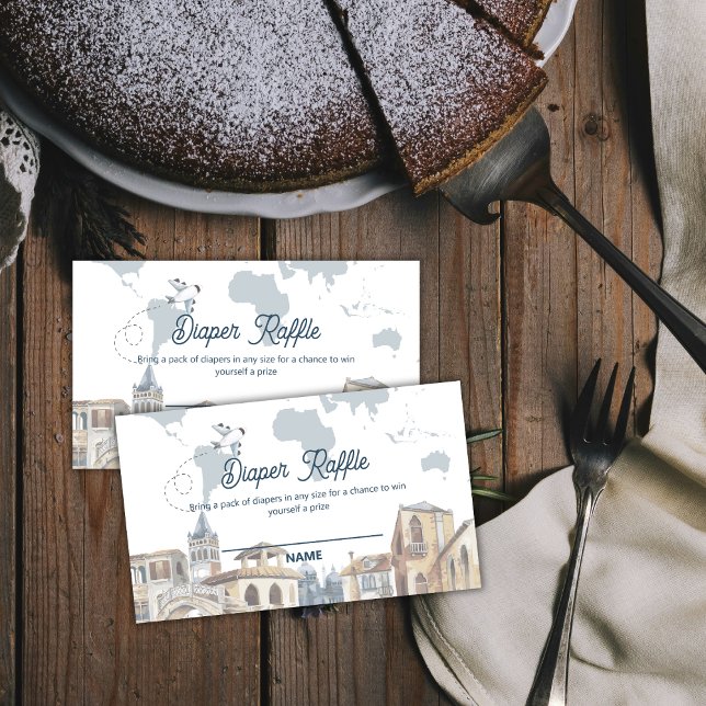 Boy World Map Airplane Diaper Raffle Baby Shower  Tilläggskort (Boy World Map Airplane Diaper Raffle Baby Shower Enclosure Card)