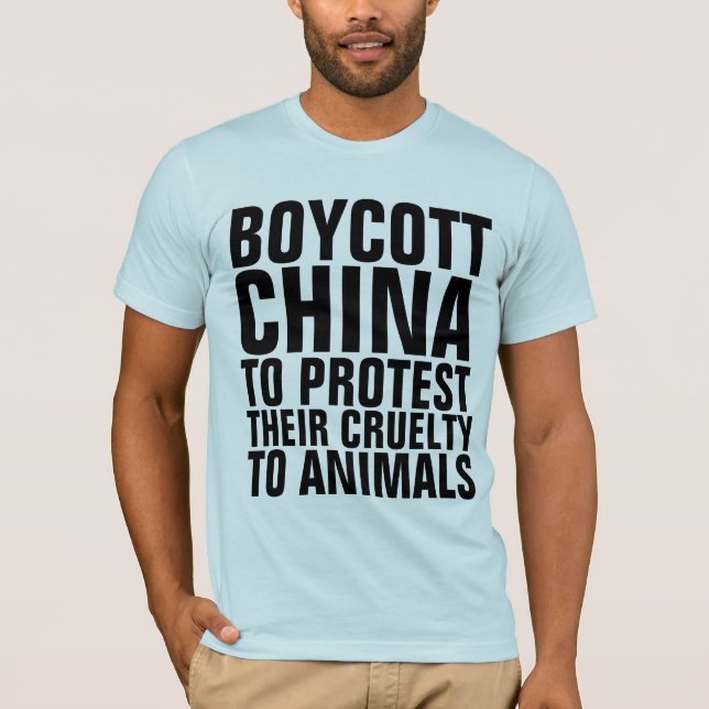 BOYCOTT CHINA TILL PROTEST AV DJURSKYDD T-SHIRT (Framsida)