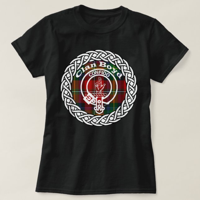 Boyd-efternamn Scottish klan tartan vapensköld bad T Shirt (Design framsida)