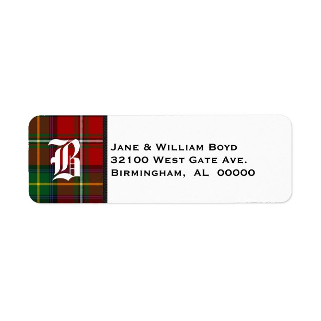 Boyd Tartan Play Monogram Adressetiketter Returadress Etikett (Framsidan)