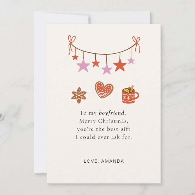 Boyfriend Christmas Card Cute Personalized Julkort (Framsida)