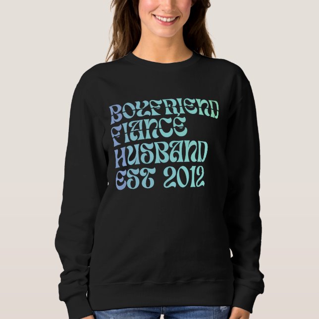 Boyfriend Fiance Husband Est 2012 Wedding Annivers T Shirt (Framsida)