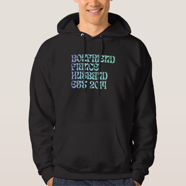 Boyfriend Fiance Husband Est 2014 Wedding Annivers Hoodie (Framsida)