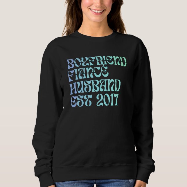 Boyfriend Fiance Husband Est 2017 Wedding Annivers T Shirt (Framsida)