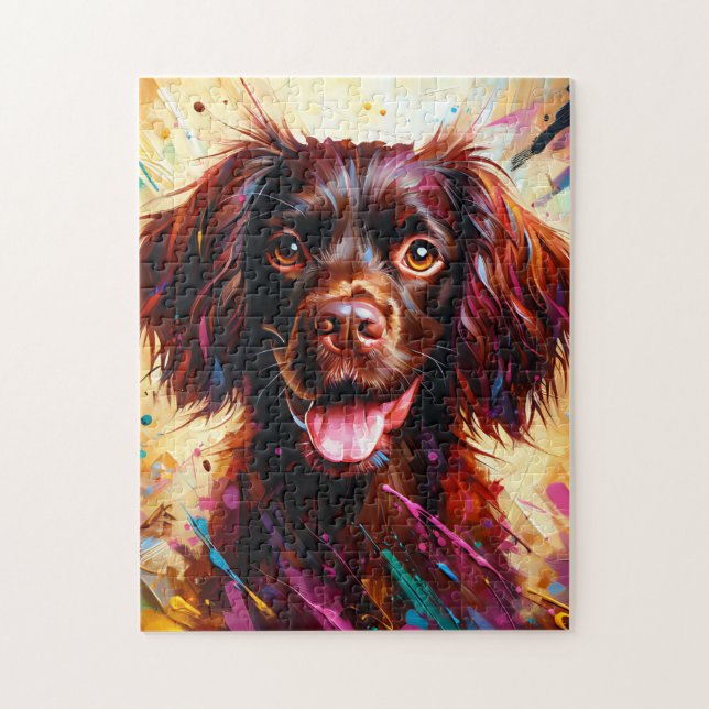 Boykin Spain Hund Porträtt Acrylic Art Print Hund Pussel (Vertikal)